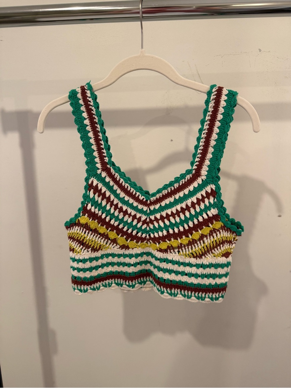 ZARA Green Multi-Stripe Crochet Tank Top